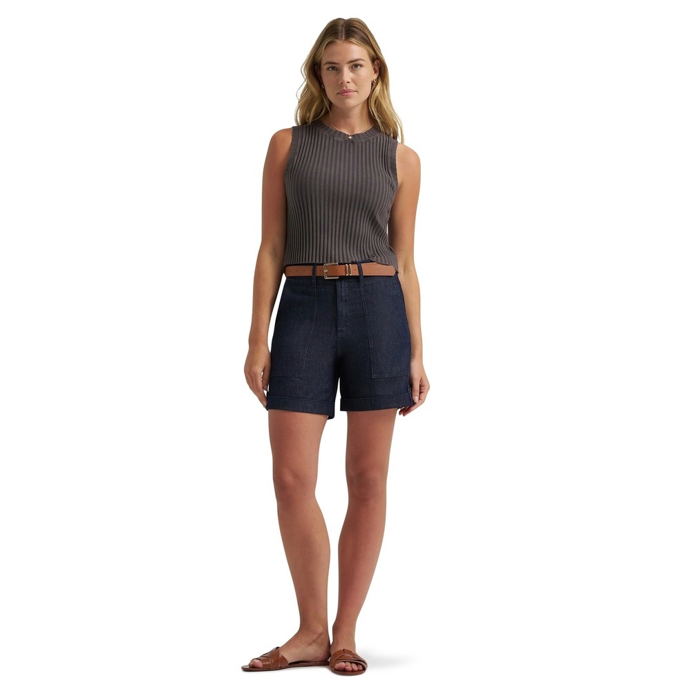 Lee Women Utility Shorts Mid Rise Comfort Waistband 6" Fresno Denim Short Size 2